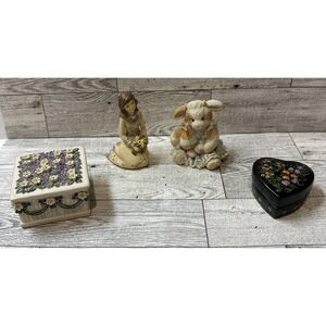 Trinket Boxes & Figurines (Set Of 4) 2.25 to 3.25"‎ Ceramic Girl Cow Flower